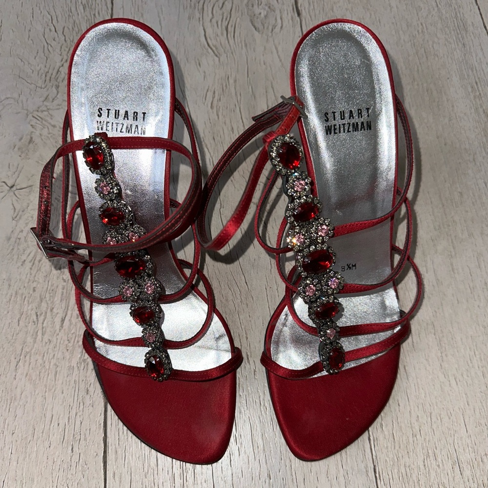 Stuart Weitzman Red Heels with Criss-Cross Straps